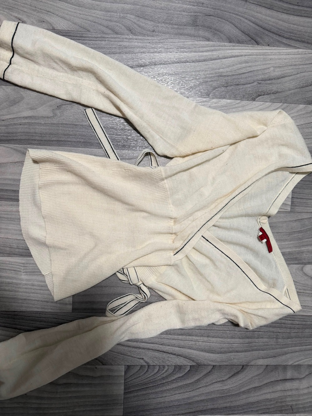 Y2K- Cream Wrap Top with Contrast Trim